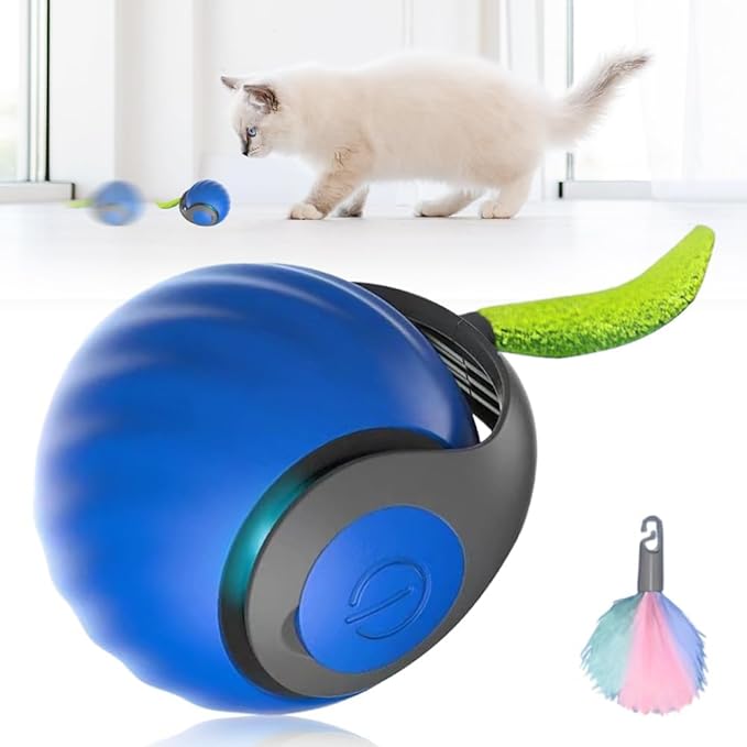 Interactive Cat Toy Balls, 2025 New Automatic Moving Smart Cat Toy Ball, Interactive Pet Toy for Cats, Dogs Indoor, Automatic Rolling Pet Toy (Blue)