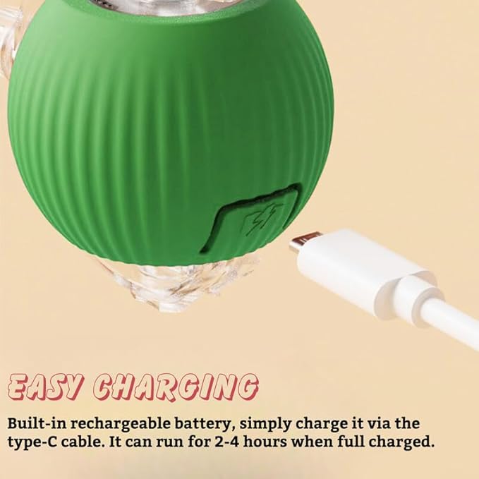 Interactive Cat Toy Ball, Automatic Rolling Electric Toy for Indoor Cats, Motion-Activated Smart Ball for Exercise and Play Toy for Kittens, Green