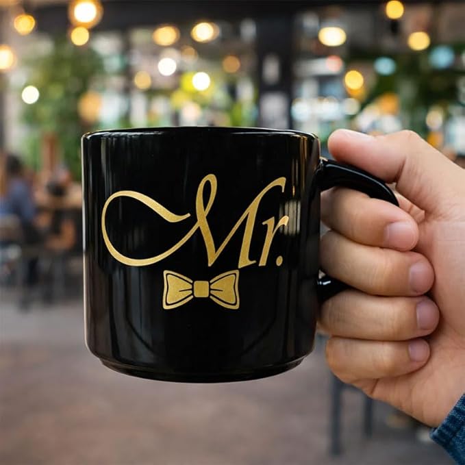 Mr and Mrs Mug Set, Mr Mrs Wedding Gift for Couples, 17 Oz Funny Couple Coffee Mug with Hidden Bottom Design, Newlywed Gift, Bride Groom Present, Anniversary Engagement Gift, His and Hers Mug