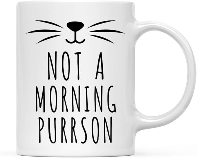 Andaz Press Funny Cat Lover 11oz. Ceramic Coffee Tea Mug, Not A Morning Purrson, 1-Pack, for Cat Mom, Birthday Christmas Ideas, Includes Box
