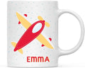 Andaz Press Personalized 11oz. Kids Hot Chocolate Mug, Red Vintage Airplane, 1-Pack, Custom Aeroplane Plane Child’s Birthday Christmas Coffee Cup
