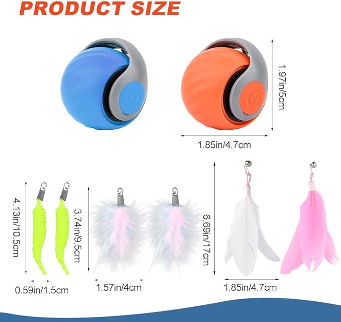 2 Packs Newly Upgraded Version 2.0 Cat Toys, cat Toys for Indoor Cats, Cool Intelligent Interactive Cats Ball, Turbo Tail 3.0 Smart Interactive Ball for Indoor Bored Adult Cats