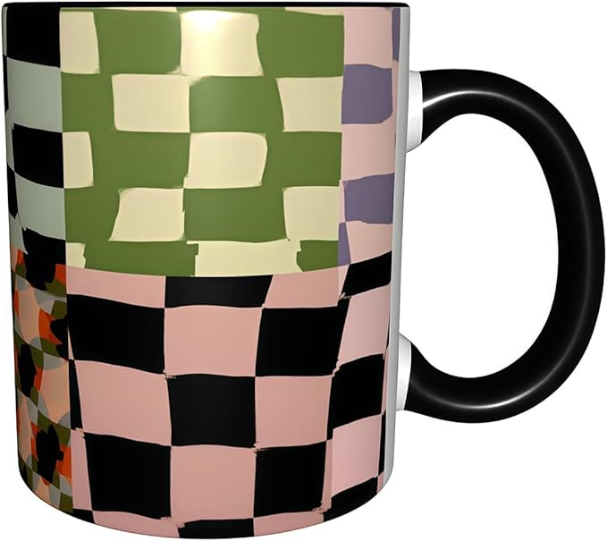 Checkered Coffee Mug Funny Ceramic Tea Cup Novelty Presents for Women Men Home and Office Birthday Microwave Dishwasher Safe 11oz
