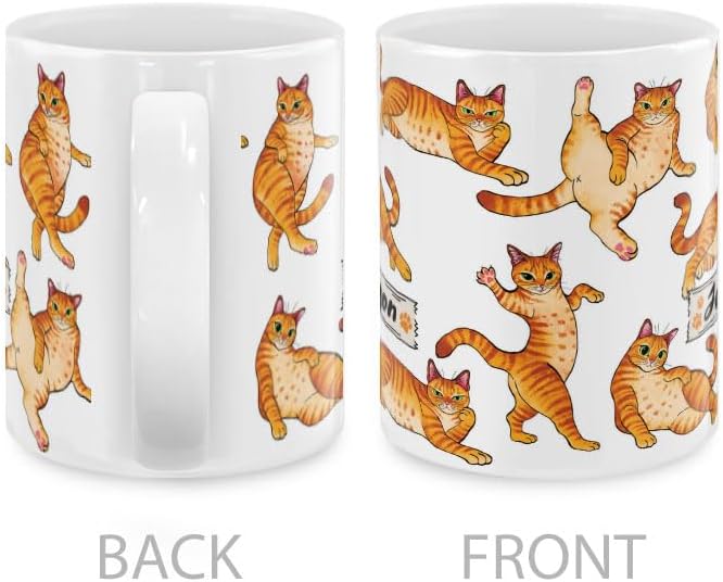 MUGBREW Personalized Coffee Mug with Your Name or Text, Customized Gifts For Christmas Birthday Anniversary, Ceramic 11 OZ Coffee Mug Tea Cup - Orange Tabby Cat Funny Playful Postures Pattern