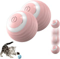 Interactive Cat Ball Toy, 2025 Upgrade Rechargeable Cat Toy Smart Rolling Cats Balls with LED Lights, Automatic Self Moving Ball Electric Rotating Self-Rolling Smart Moving Balls (Pink-2pcs)