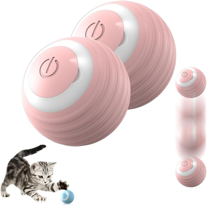 Interactive Cat Ball Toy, 2025 Upgrade Rechargeable Cat Toy Smart Rolling Cats Balls with LED Lights, Automatic Self Moving Ball Electric Rotating Self-Rolling Smart Moving Balls (Pink-2pcs)