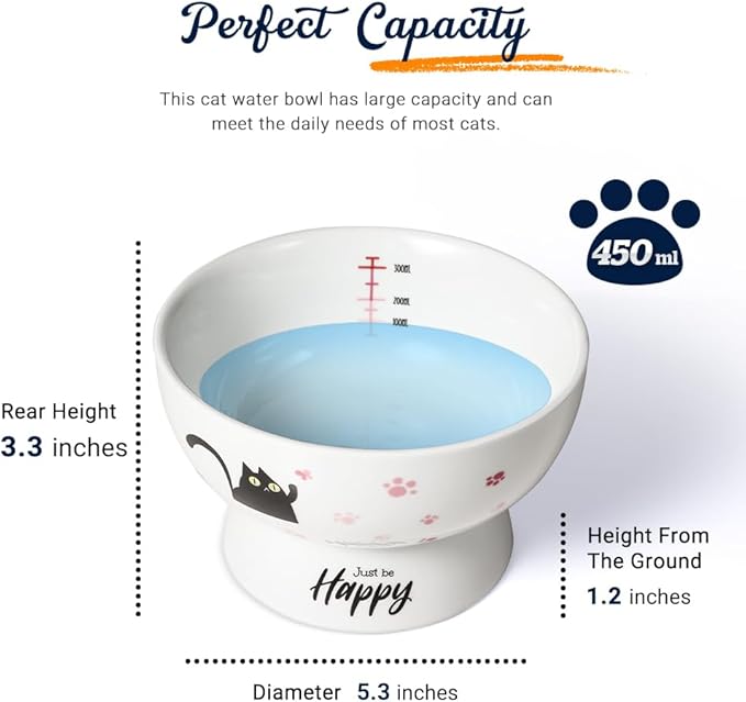 Porcelain Raised cat Bowl, 15-Ounce Raised Porcelain pet Bowl - Protects Your pet's Spine, Large-Capacity Non-Overflowing pet Bowl with Anti-Slip Strap, Dishwasher Safe (Pink)