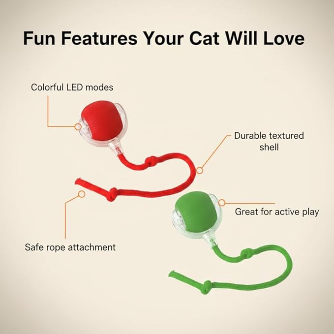 Interactive Cat Ball Toy, Motion Activated Rolling Ball with LED Light, Automatic Moving Pet Entertainment Equipment, Spherical Shape, 2x2x2 Inches