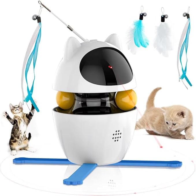 4-in-1 Interactive Cat Toy, Electronic Robot Ball Wand Teaser with Feather, Automatic Pet Entertainment