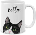 MUGBREW Personalized Coffee Mug with Your Name or Text, Customized Gifts For Christmas Birthday Anniversary, Ceramic 11 OZ Coffee Mug Tea Cup - Black White Tuxedo Cat