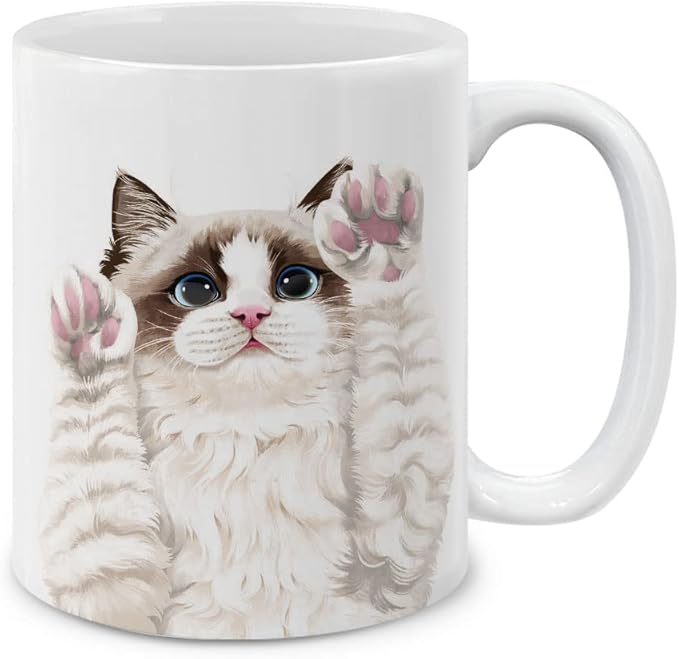 MUGBREW Cute Chocolate Bicolor Ragdoll Cat Paws Up Ceramic Coffee Mug Tea Cup, 11 OZ