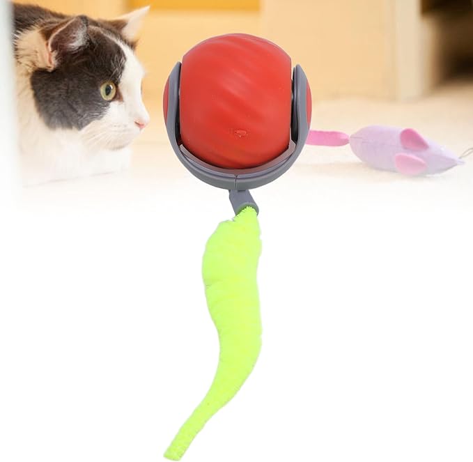 Smart Interactive Cat Ball Toy, Automatic Self Rolling, with Sound, Teeth Grinding, Bite Tough Plastic, Prevents Boredom, for Kittens, Self Play Cat Toy (Red)