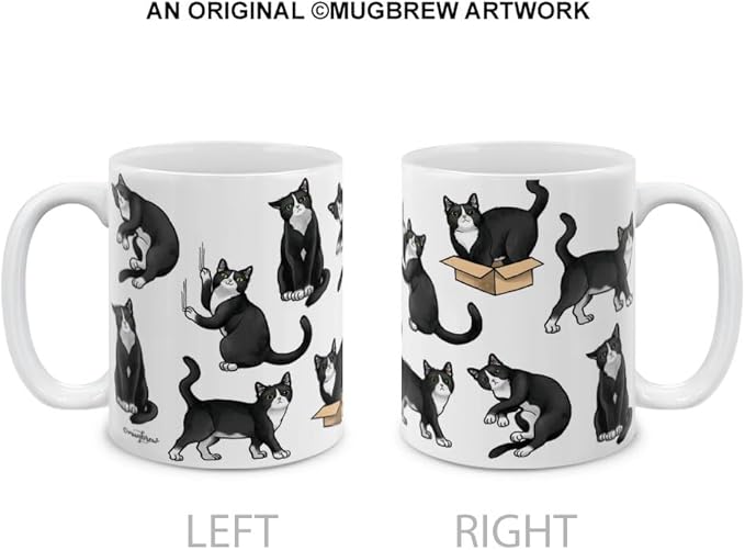 MUGBREW Black White Tuxedo Cat Playful Postures Ceramic Coffee Mug Tea Cup, 11 OZ