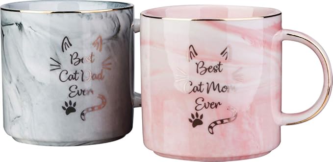 Funny Mugs For Cat Lovers Couples-Best Mom/Dad Ever Coffee Mug Set,Funny Gift Ideas For Men and Women New Cat Parent Gifts