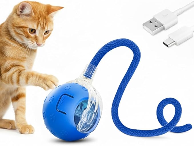 Automatic Interactive Cat Toy Ball, Motion Sensor, Self Rolling Smart Pet Toy for Indoor Cats & Kittens, Rechargeable Dog Toy Ball for Play, Exercise & Boredom Relief (Blue1)