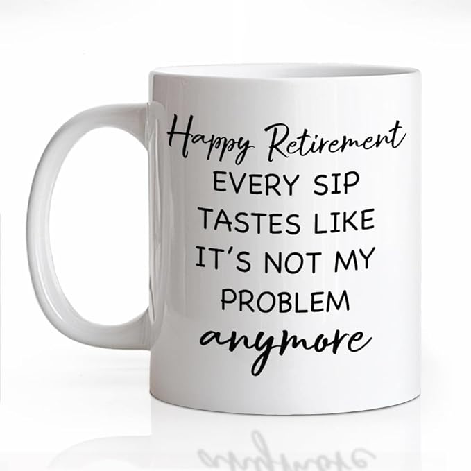 Happy Retirement Ceramic Coffee Mug for Women, Funny Retired 11oz Coffee Cup, Retirement Gifts for Woman Men, Retired Gifts for Boss Coworker Friends, Boss Grandpa Present