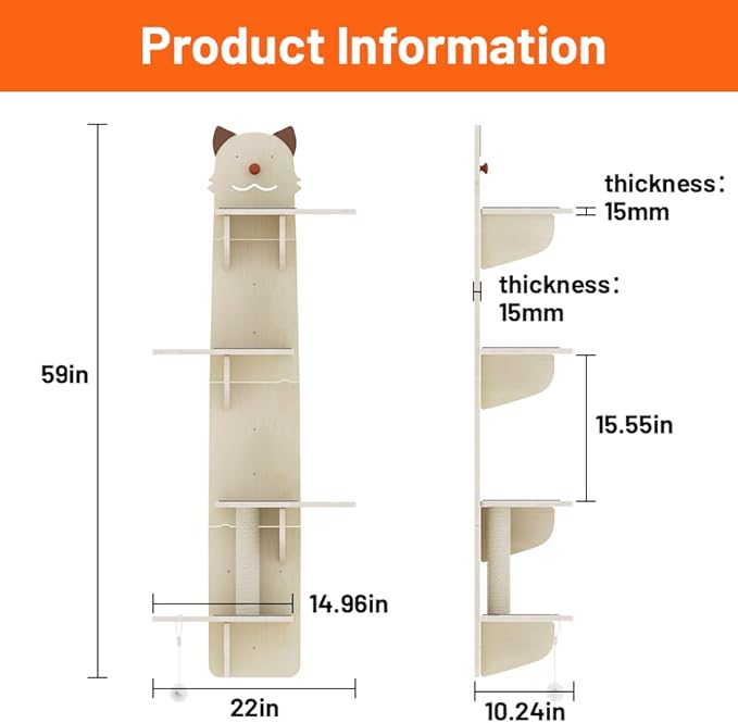 Cat Shelves Shelf for Wall Mount Mounted Floating Perch Furniture Perch Hammock Climber Climbing Indoor Large Wall-Mounted Steps Cat Climb Perches Solid Wood Hammock