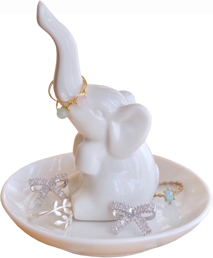 PUDDING CABIN White Elephant Gifts for Women, Wedding Ring Holder Dish, Elephant Gifts for Women Mom Friends, Aunt, Sisters, Birthday Engagement Bridal Shower Mothers Day Xmas Gift