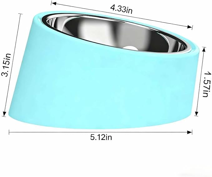 Small Light Blue 15° Slanted Dog Water Bowl - Elevated Raised Pet Dish with Removable Stainless Steel Inner Bowl, Ergonomic Tilt Design for Easy Drinking