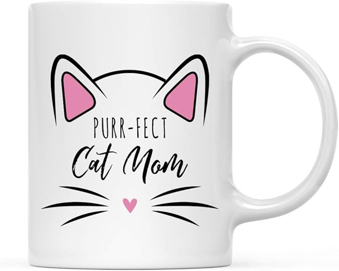 Andaz Press Funny Cat Lover 11oz. Ceramic Coffee Tea Mug, Purr-fect Cat Mom, 1-Pack, for Cat Mom, Birthday Christmas Ideas, Includes Box