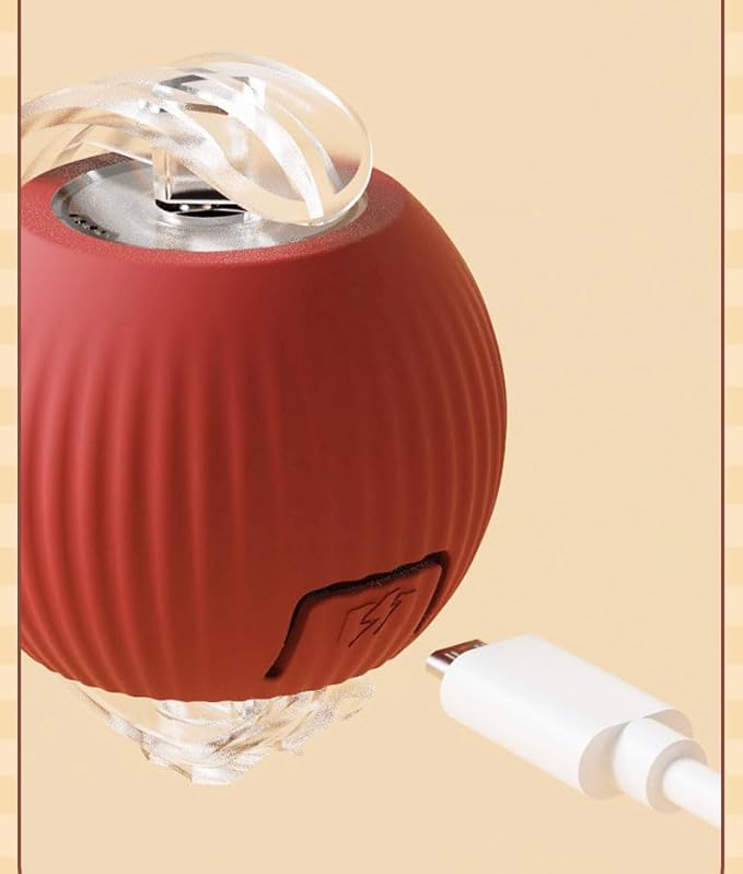 Silicone Cat Ball Toy - Smart Automatic Rolling Toy for Indoor Pets - Electric Cat Toy Ball with Tail with Motion-Activated, Fast Self-Rolling for Bored Cats & Dogs (Red)