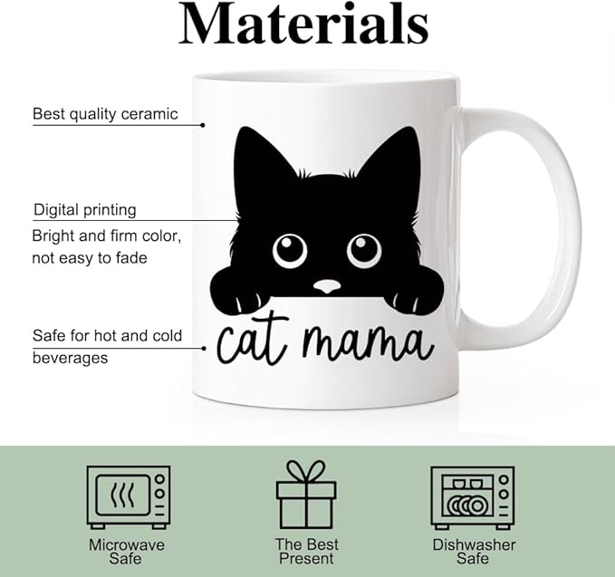 RZHV Cat Mama Funny Coffee Mug, Novelty Cat Mug, Mother's Day Birthday Gifts for Mom Aunt Wife Women, Christmas Thanksgiving Gifts for BFF Sisters Friends Colleague Girlfriend Cats Lovers