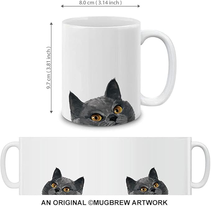 MUGBREW Blue Gray British Shorthair Cat Ceramic Coffee Mug Tea Cup, 11 OZ