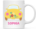 Andaz Press Personalized 11oz. Kids Hot Chocolate Mug, Hippie 1970s VW Yellow Bug, 1-Pack, Custom Child’s Birthday Christmas Coffee Cup