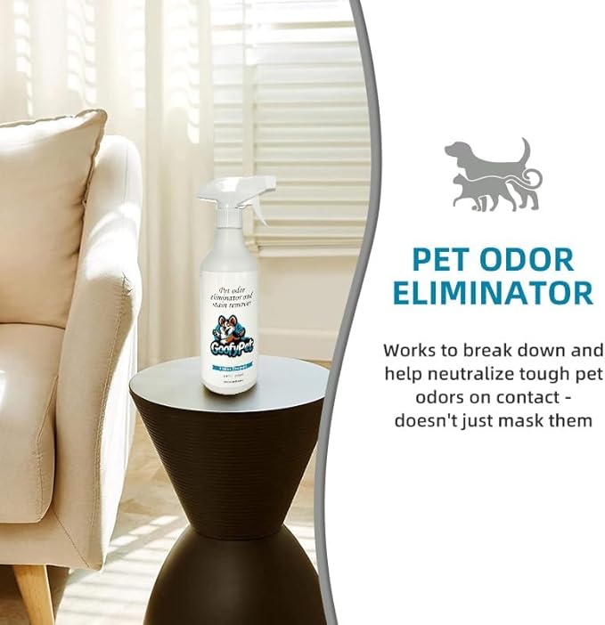 Advanced Stain and Odor Eliminator Spray for Pet Urine on Carpets, Furniture, Floors - Natural Cotton Scent Pet Deodorizer for Dogs & Cats –16.9 oz