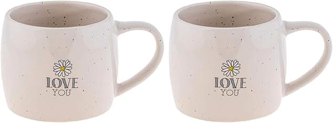 Karma Gifts Reese Ceramic Mug - 16-Ounce Coffee Cup - Cute Mugs for Women and Men - Daisy (Pack of 2)