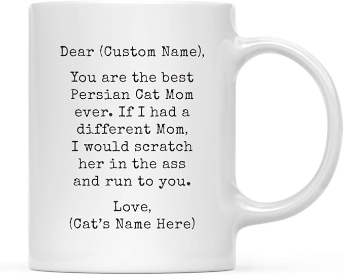 Andaz Press Personalized Funny Mom 11oz. Coffee Mug Gag Gift, Best Persian Cat Mom, Scratch in Ass and Run to You, 1-Pack, Custom Cat Lover's Christmas Birthday Ideas, Includes Gift Box