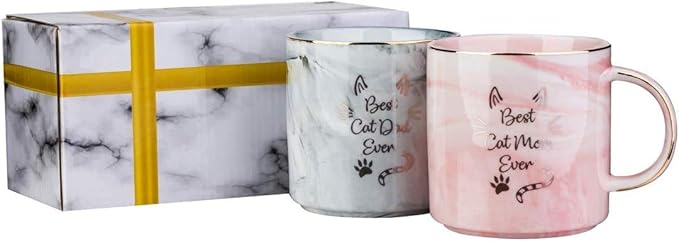 Funny Mugs For Cat Lovers Couples-Best Mom/Dad Ever Coffee Mug Set,Funny Gift Ideas For Men and Women New Cat Parent Gifts