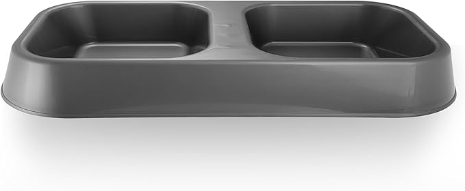 Lightweight BPA-Free Pet Feeder Bowl - Double Dish for Dog & Cat Food & Water | Durable Plastic, Easy Clean, Made in USA (Gray, Small)
