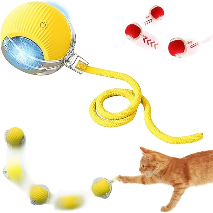 Interactive Cat Toys Ball for Indoor, 2025 New Cat Toys for Bored Indoor Adult Cats Automatic Moving Pet Ball, Upgrade Smart Self Rolling Interactive Cat Balls Toys Multicolor (Yellow)