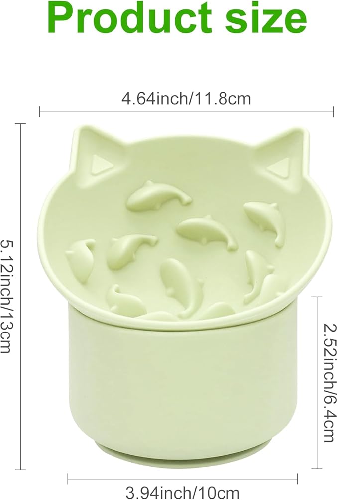 Cat Slow Feeder, Elevated Slow Feeder Bowl Tilt Design, No Black Chin, Tilted Design, for Dry Wet Food, for Cats & Small Dogs (Green)