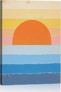 Boho Sun Framed Canvas Wall Art, Bohemian Sunrise Sunset on the Horizon Decor Wall Painting, Geometric Nature Art Picture Modern Decor for Home Living Room Bedroom Office, 11.4"x15"
