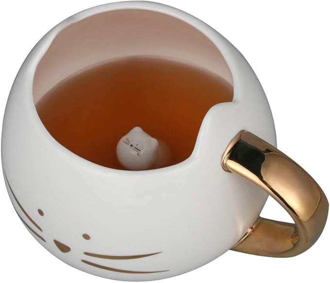 Koolkatkoo Cat Coffee Mug for Women Girls Cute Ceramic Meow Mugs for Cat Lover Tea Cup 12 oz White