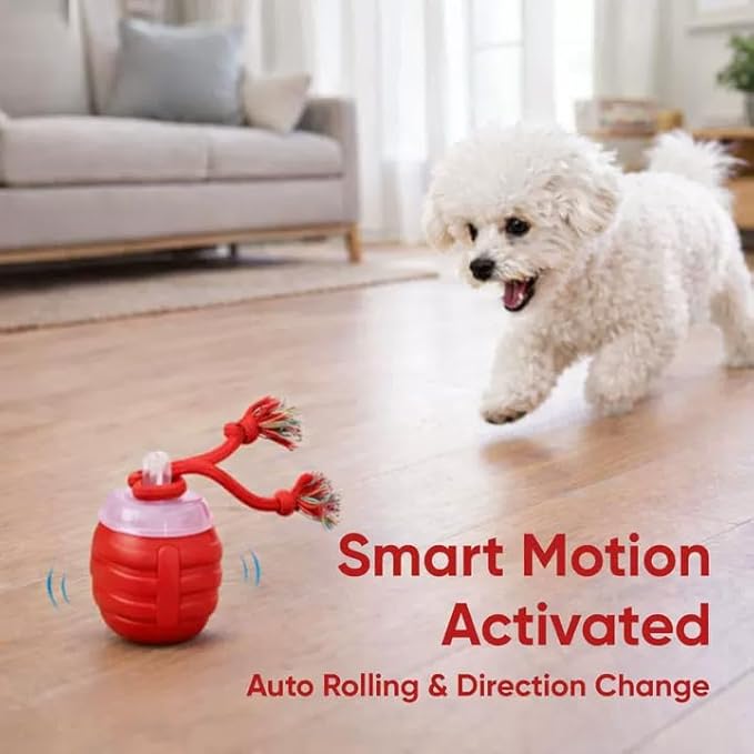 Smart Motion Pet Ball, Interactive Dog Toys, Motion Activated Automatic Rolling Ball for Small/Medium/Large Dogs with Music (Red)