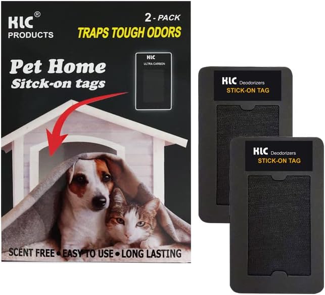 KLC Pet Odor Absorbing Charcoal Air Freshener - Stick-On Tag, 2-Pack Deodorizer for Litter Box, Dog Crate & Cat Litter Area Odor Eliminator