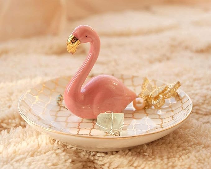PUDDING CABIN Flamingo Gifts for Women Ring Holder for Jewelry, Pink Decor Flamingo Gift for Women Girls Friend Her Mom Mothers Day Birthday Christmas Thanksgiving Valentines
