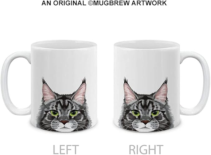 MUGBREW Black Silver Maine Coon Cat Ceramic Coffee Mug Tea Cup, 11 OZ