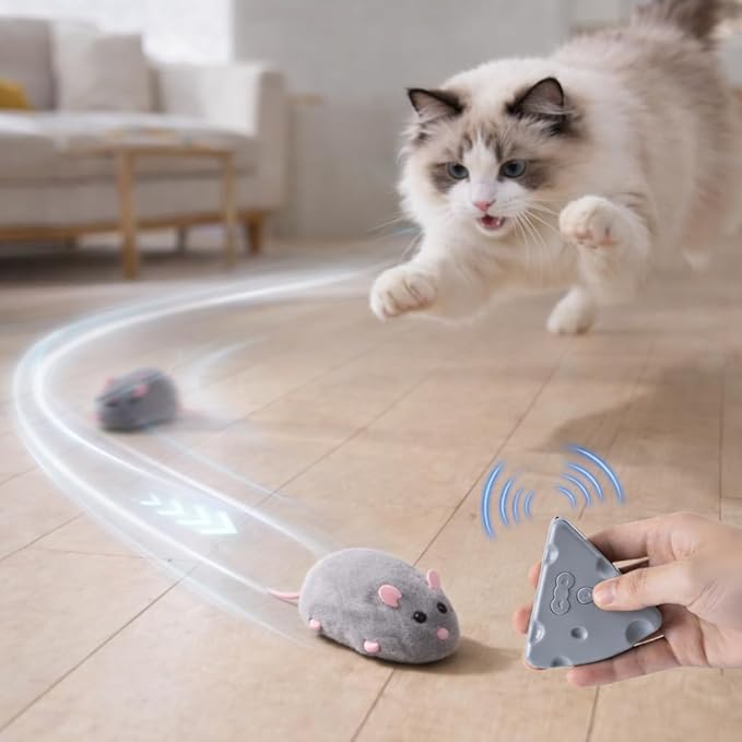Pet Prime Interactive Cat Mouse Toy with Remote Control,Rechargeable Automatic Moving Mouse for Indoor Cats & Kitten,Exercise with Mental Stimulation