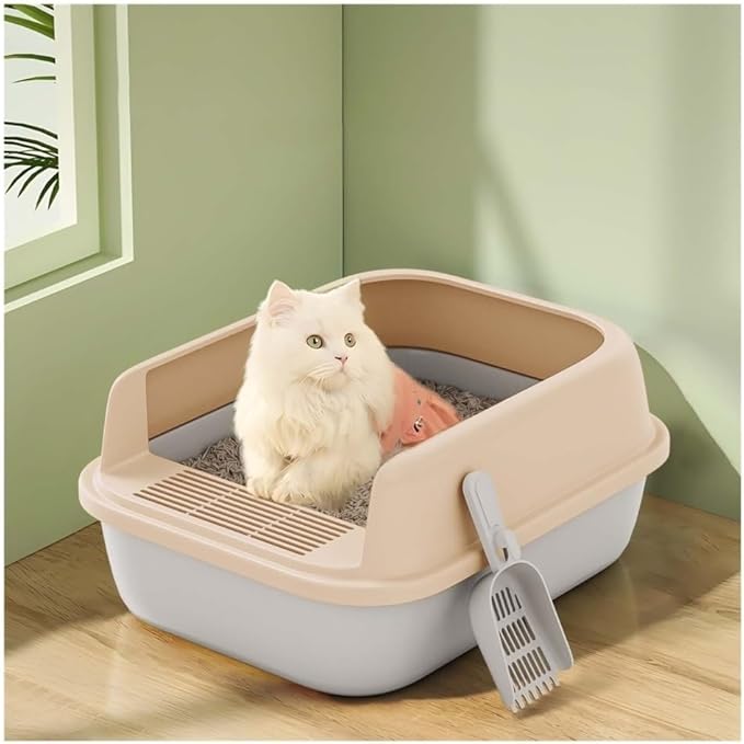 Automatic Litter Box, Semi-Open Cat Litter Box with High Sides, Anti-Splash & Easy to Clean(Light Grey,Medium)