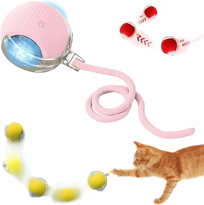 Interactive Cat Toys Ball for Indoor, 2025 New Cat Toys for Bored Indoor Adult Cats Automatic Moving Pet Ball, Upgrade Smart Self Rolling Interactive Cat Balls Toys Multicolor (Pink)