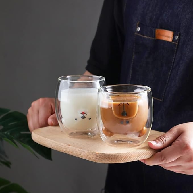 Binoster Dog Mug Cute Mugs Glass Double Wall Insulated Glass Espresso Cup, Coffee Cup, Tea Cup, Milk Cup,Kawaii Gift for Office and Personal Birthday Christmas (Happy Dog)