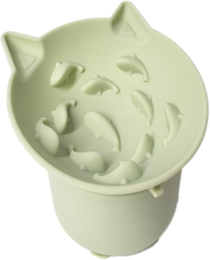 Elevated Cat Bowl, Silicone Dog Bowls for Food and Water, Wide Shallow Cat Food Dish, Whisker Fatigue, Lead & Cadmium Free, Great Height for Pet(Green)