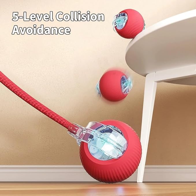 Smart Self‑Rolling Cat Ball with Tail – Interactive Rechargeable Chase Toy for Indoor Cats (Red)