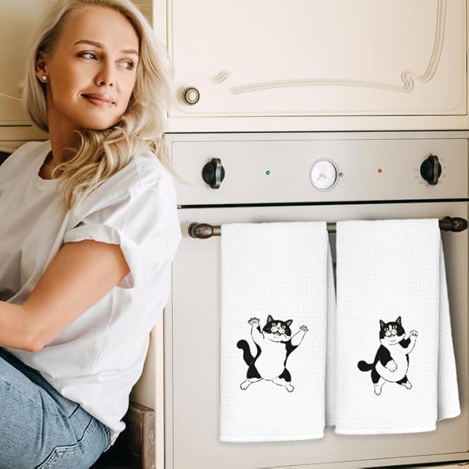 Funny Tuxedo Cat Kitchen Towels, Cats Lover Mom Lady Gifts Hand Towels for Bathroom Kitchen, Black and White Cat Kitten Decorative Dish Towels Drying Cloth, 16x24 Inch Set of 2