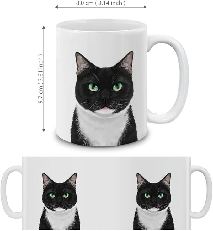 MUGBREW Cute Tuxedo Cat White Chin Ceramic Coffee Mug Tea Cup, 11 OZ