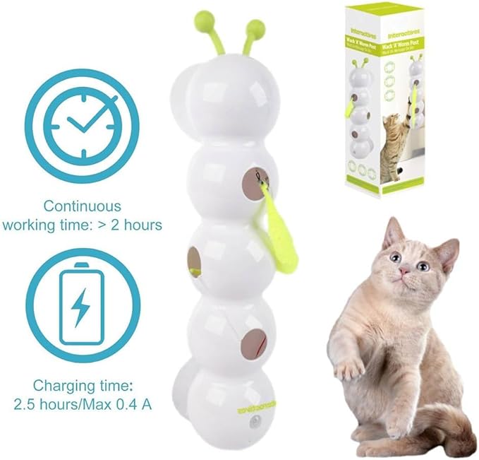 Interactive Cat Toys, Automatic Cat Toy with Motion Sensor, Cat Chase Toy, USB Rechargeable, Suction Cup Stable, for All Ages Indoor Cat (with 4 Red Tails)